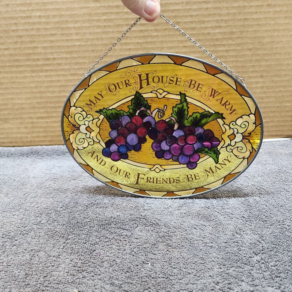 Oval painted glass wall decor grapes amber color suncatcher T